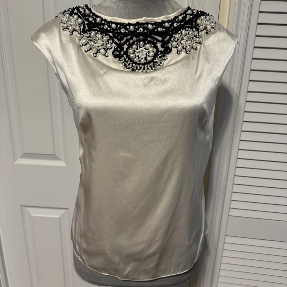 MAGASCHONI Collection Embellished Ivory Tank Blouse size 4